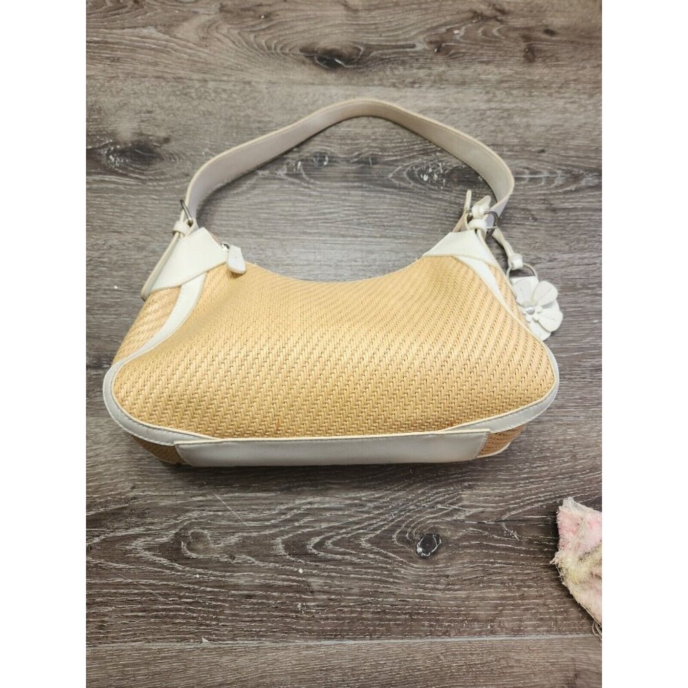 Fossil 75082 Woven Straw Fabric Handbag Purse w/ Leather Trim 13"x8"x4" - Picture 3 of 13